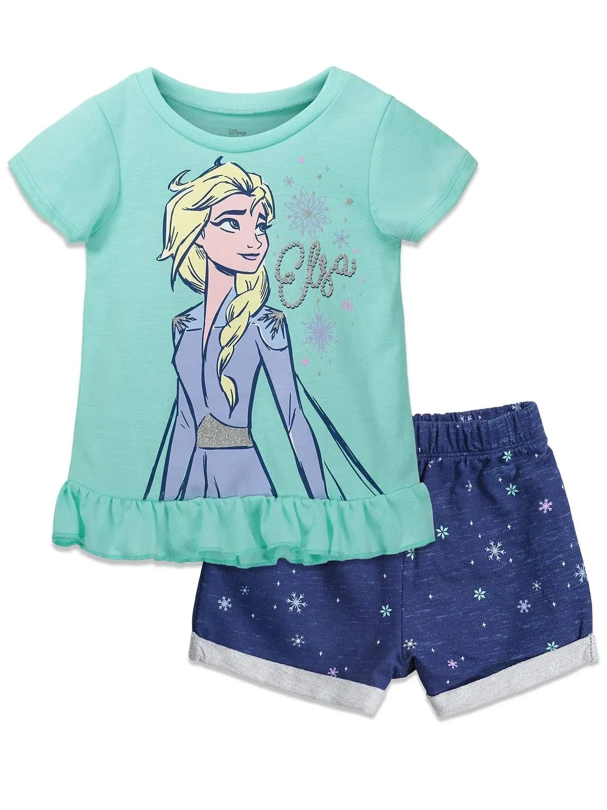 Disney Frozen Moana Princess Tiana Floral Peplum T-Shirt and French Terry Shorts Outfit Set Toddler to Big Kid