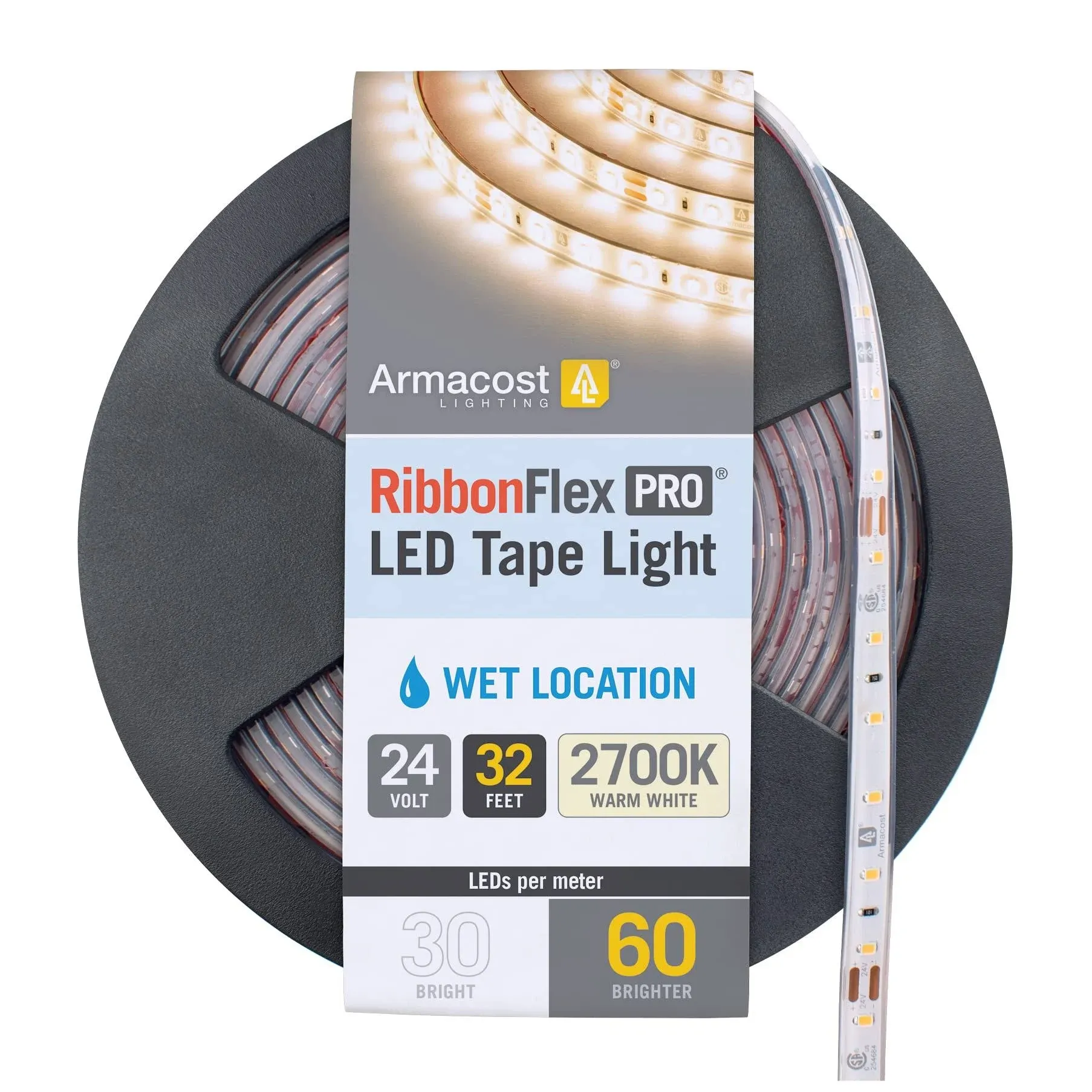 Armacost Lighting RibbonFlex Pro Warm White (2700K), 60LEDs/M, 10M, 24V Outdoor Tape Light 135450