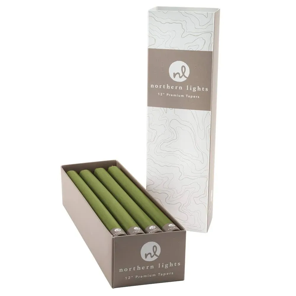 Northern Lights Candles NLC Premium Tapers 12pc Moss Green 12 inch