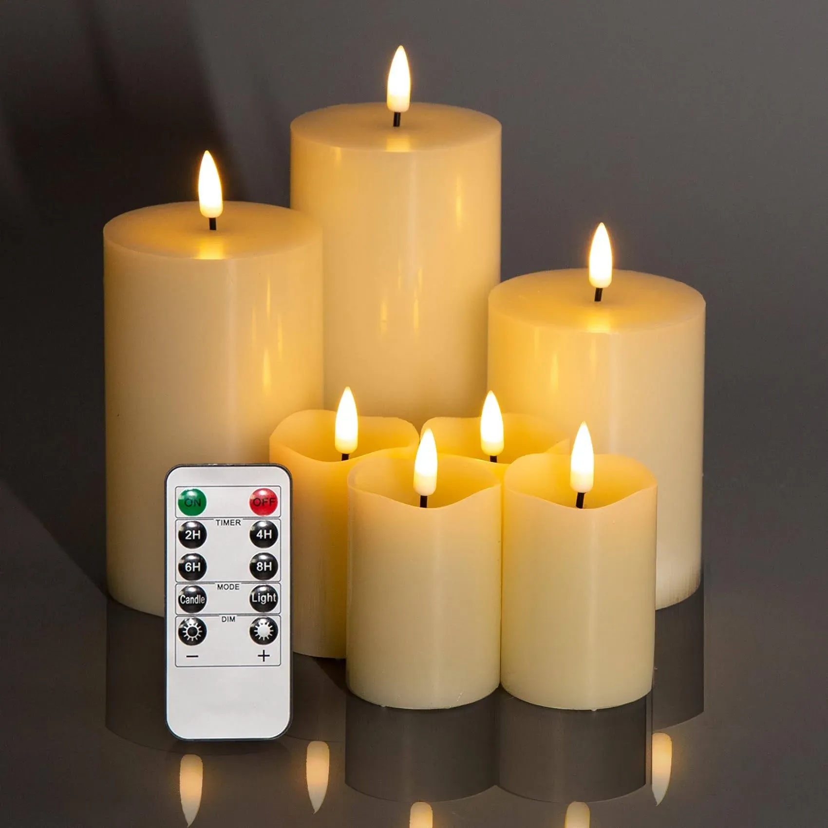 Eywamage Flameless Votive Pillar Candles with Remote Batteries Included, LED Electric Candles Set of 7, Flickering Realistic ABS+Paraffin Wax, Ivory