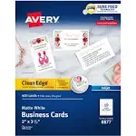 Avery® 08877 True Print 2" x 3 1/2" Matte White Clean Edge Two-Sided Business Card - 400/Box