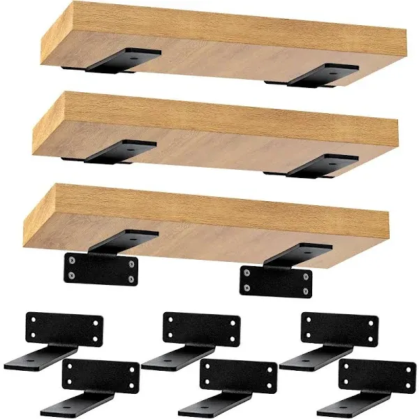 CONNOO Heavy Duty Floating Shelf Brackets, 6 inch Hidden Metal L Brackets for ...