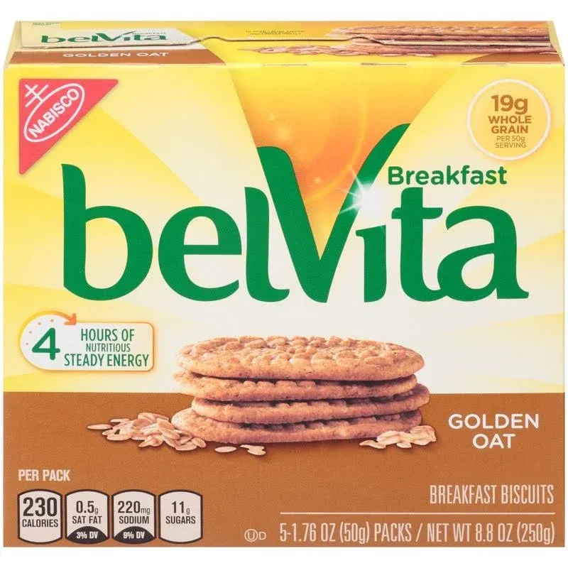 Belvita Breakfast Biscuits, Golden Oat - 5 pack, 1.76 oz packs