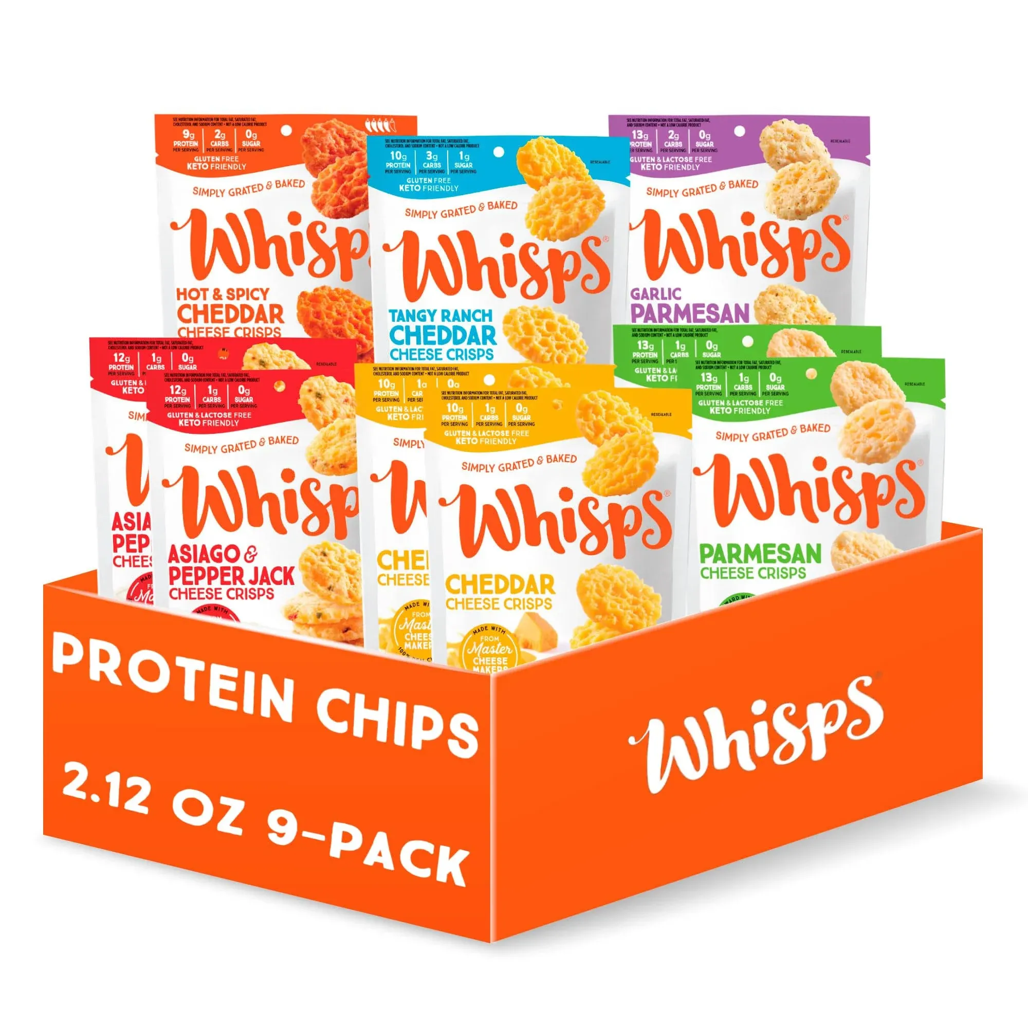 Whisps Cheese Crisps Variety Pack , Healthy Snacks , Cheddar Cheese Keto Snack, Gluten Free, High Protein, Low Carb Keto Food - 9-Flavor Variety (