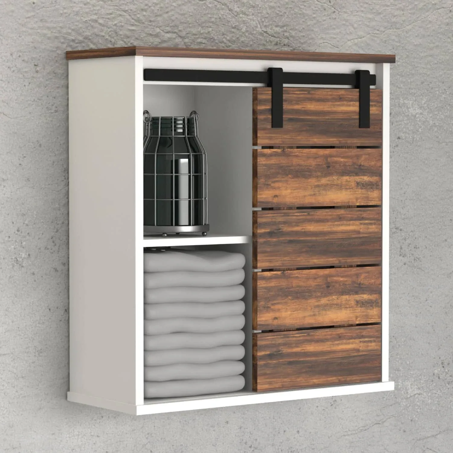 Wall Mounted Bathroom Cabinet For Storage Modern Farmhouse Style With Sliding Ba