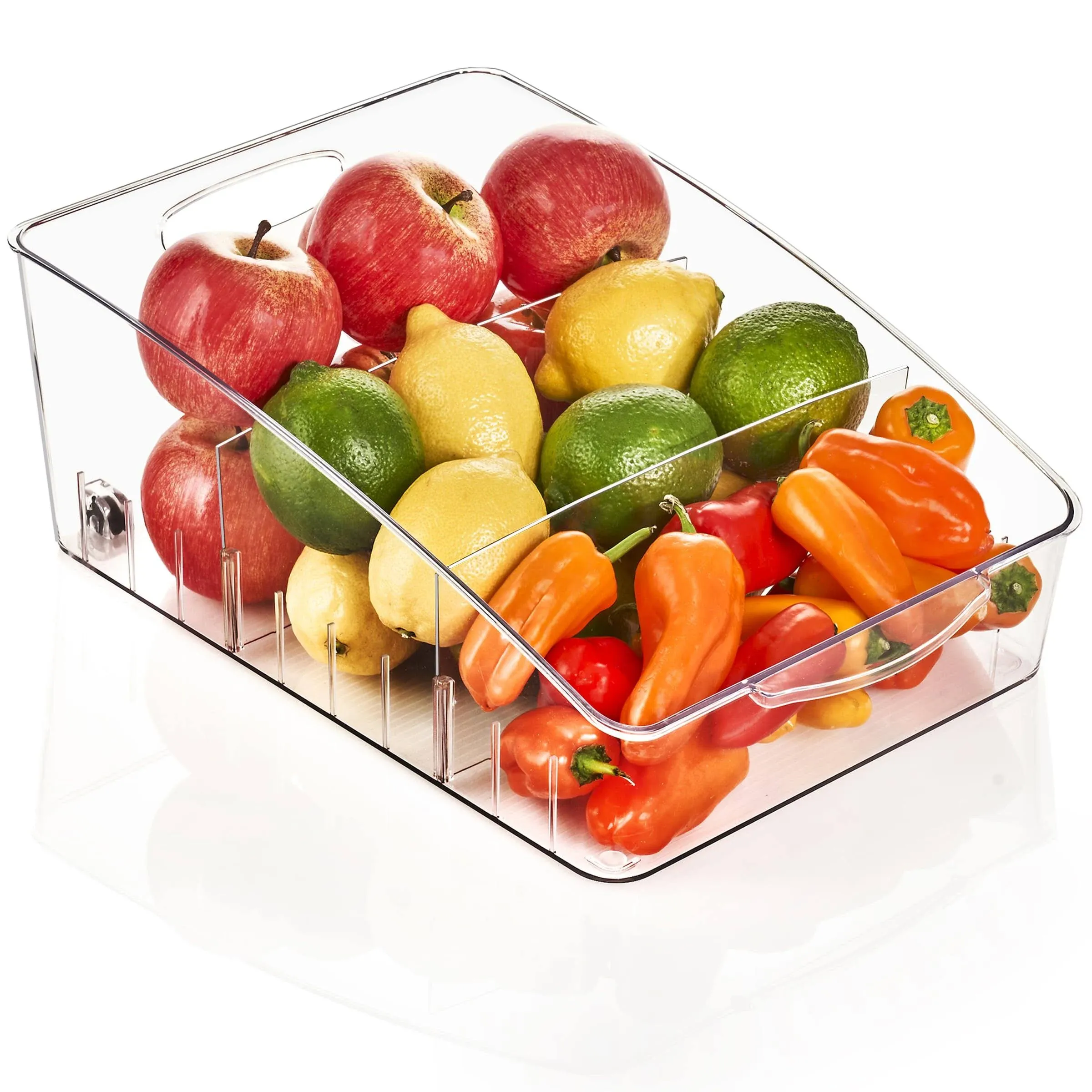 Sorbus Large Fridge Organizer Bin -Roll Out Clear Design with Dividers &amp; Handles