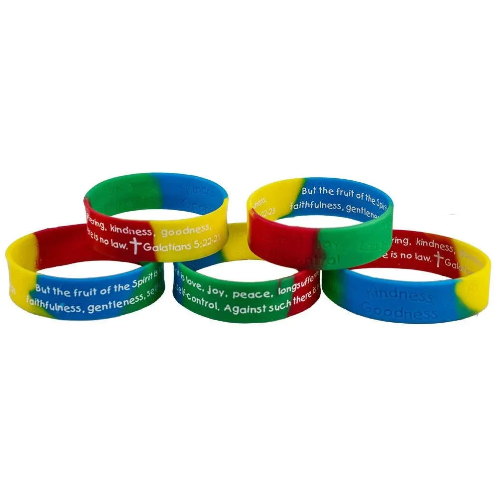 Fruits of the Spirit Silicone Bracelets, Christian Bracelets - Pack of 12