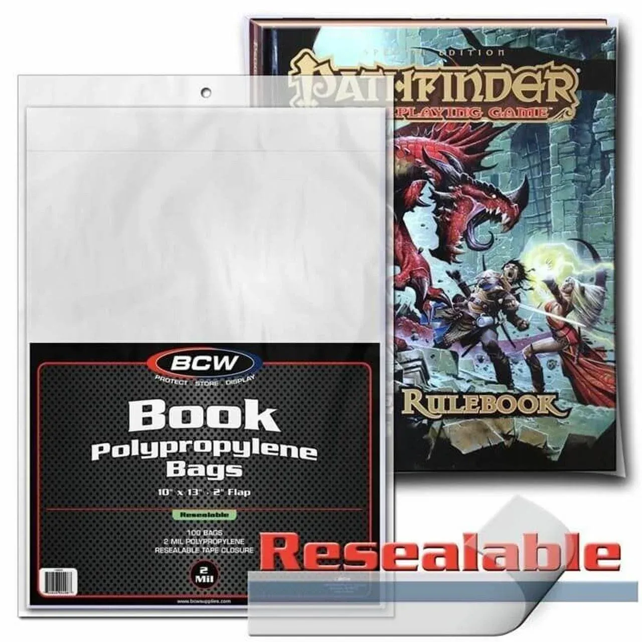 BCW Resealable Book Bags | Acid-Free, Archival Quality Storage for Role Playing Game Books | Crystal Clear Polypropylene Bags with Resealable Strip