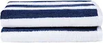 Amazon Basics 100% Cotton Terry Absorbent Cabana Stripe Pool & Beach Towel, Soft & Large, 2-Pack, Navy Blue, 30 in x 60 in