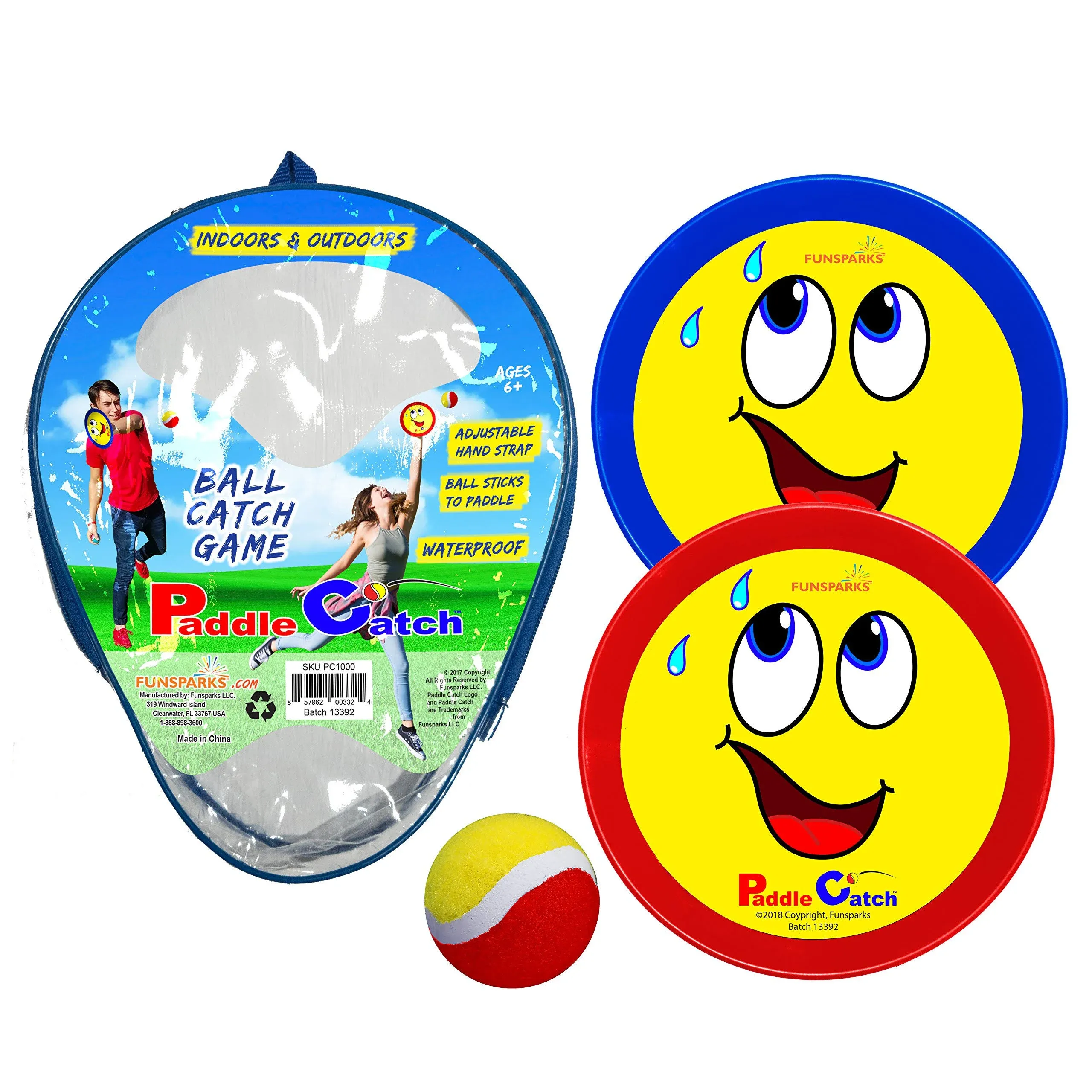 Funsparks Paddle Catch Toss and Catch Ball Set – Beach Games Outside Toys for Kids Ages 4-8 Yard Game Ball Catch Games Paddle Toss/Self Stick Paddle Ball – 2 Rackets, 1 Ball, 1 Bag