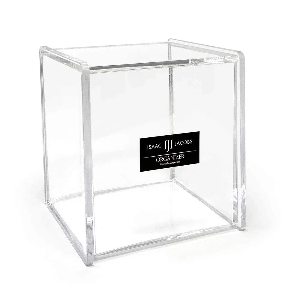 Isaac Jacobs Clear Acrylic Cube Organizer with Lid 5.25 inch L x 5.25 inch W x 5.75 inch H, Stackable, Storage Solution for Makeup, School & Office