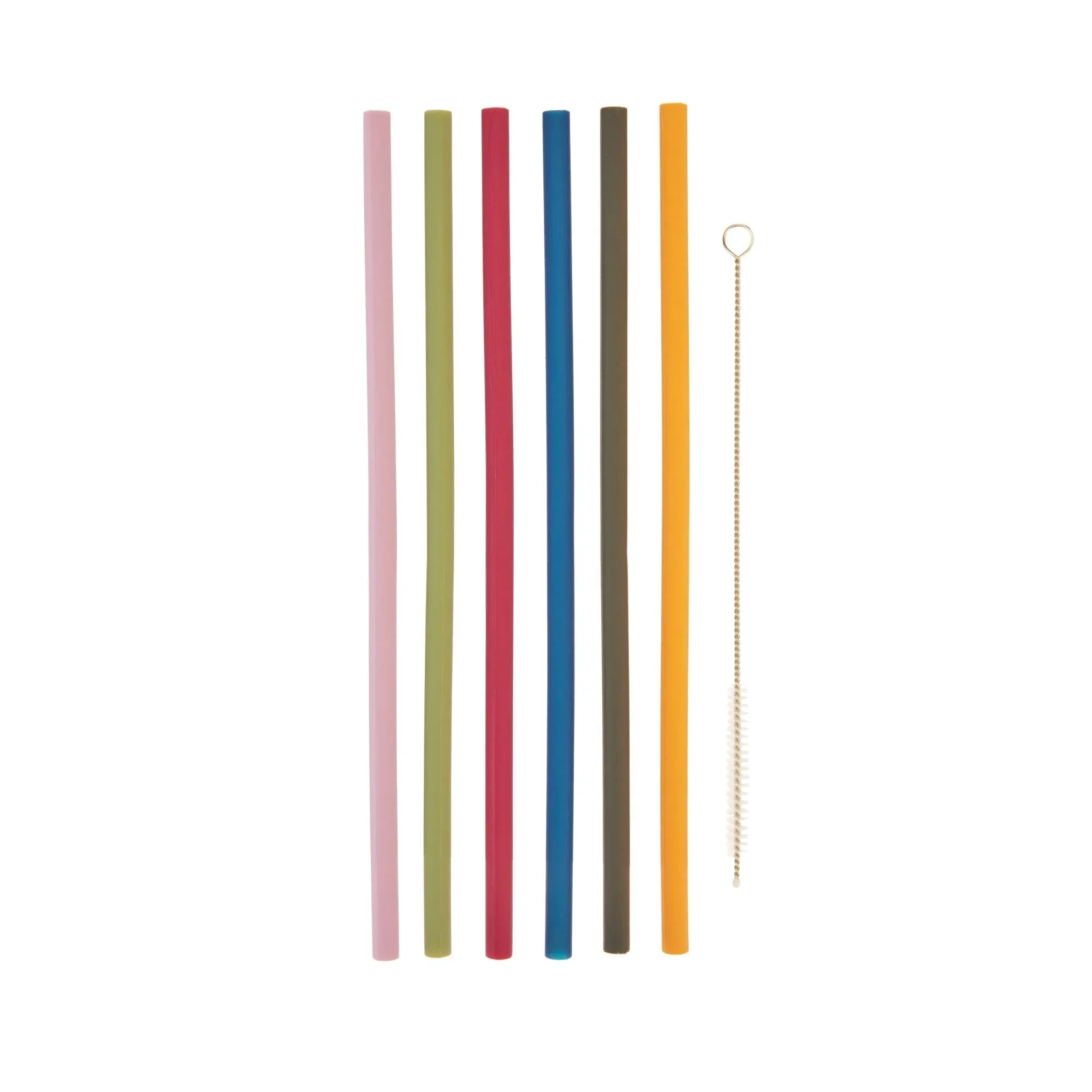 Silicone Straws, Set of 6 with Cleaning Brush by True - 10 x 0.25