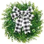 15in Artificial Boxwood Wreath Fall Wreath Faux Green Leaves Greenery Wreath For