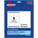 Avery Permanent Labels with Sure Feed , 94056-WMP25, Oval, 2" x 3-1/3", White, Pack of 200