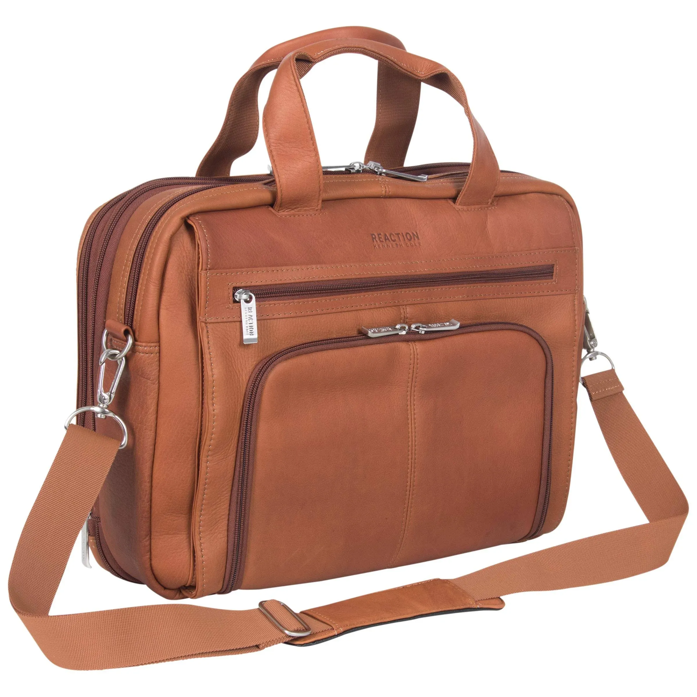 Kenneth Cole Reaction Expandable Double Gusset Top-Zip Portfolio Case, Cognac