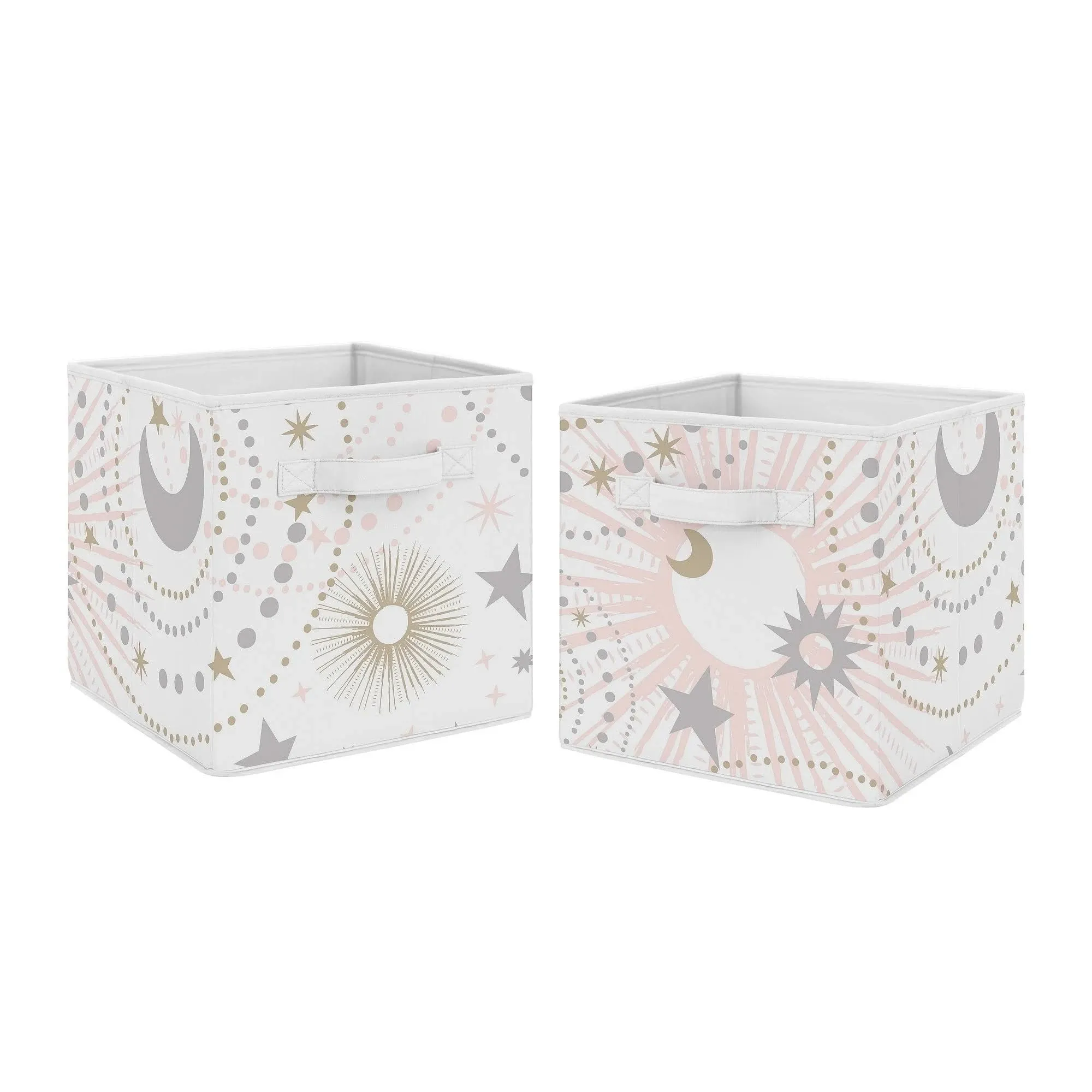 Sweet Jojo Designs Blush Pink, Gold and Grey Star and Moon Organizer Storage Bins for Celestial Collection - Set of 2