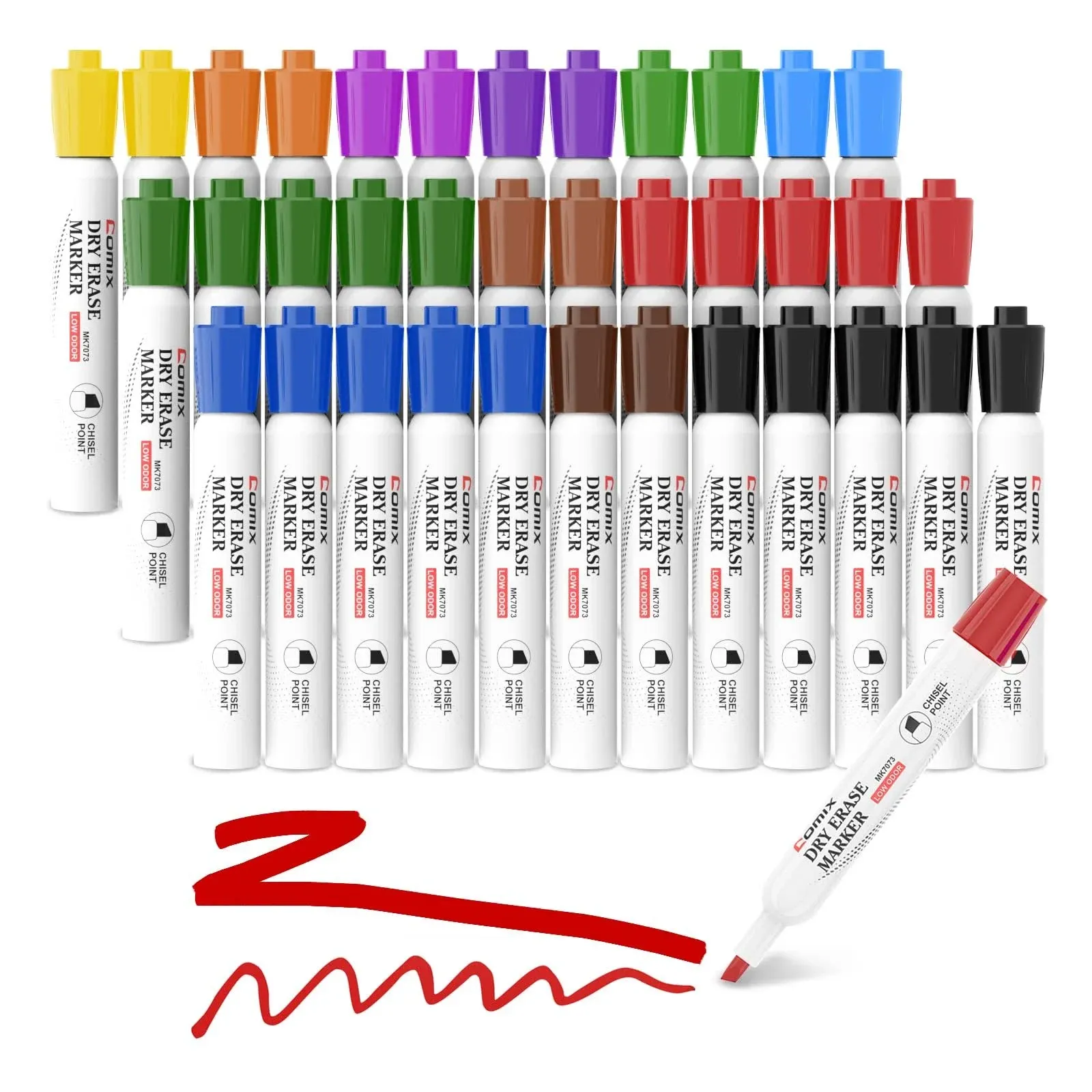 Comix Dry Erase Markers, Chisel Tip White Board Markers, 36 Bulk 12 Assorted Colors Low Odor Markers for Teachers Office & School Supplies