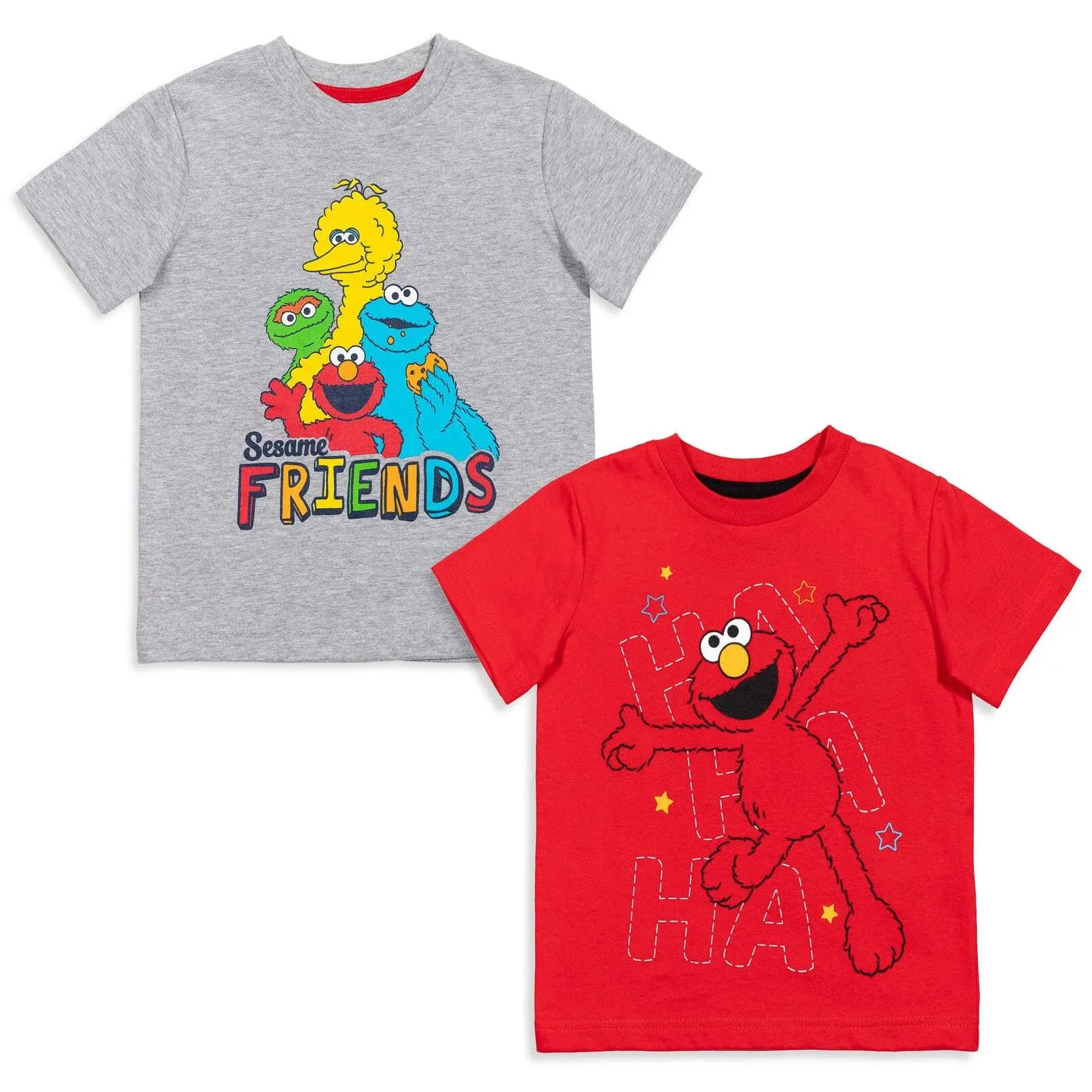 Sesame Street Elmo Cookie Monster Big Bird Little Boys 2 Pack T-shirts Gray/Red 6