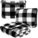 PAVILIA Travel Blanket and Pillow, Dual Zippers, Clip On Strap |Warm Soft Fleece 2-in-1 Combo Blanket Airplane, Camping, Car |Large Compact Blanket