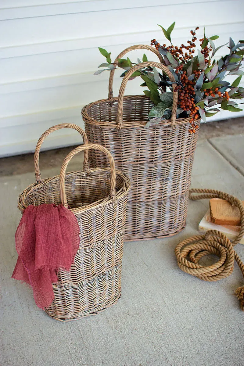 Set of Two Tall Oval Wicker Baskets