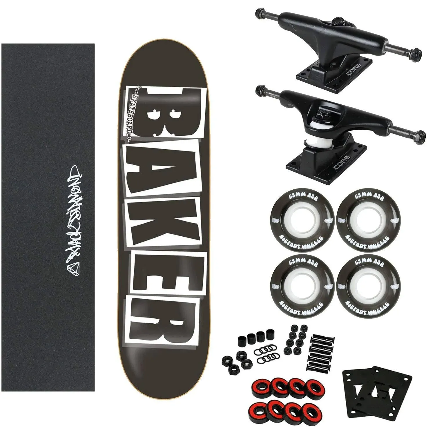 Baker Skateboard Complete Logo Black 8.125&#034; with 83A Soft Wheels