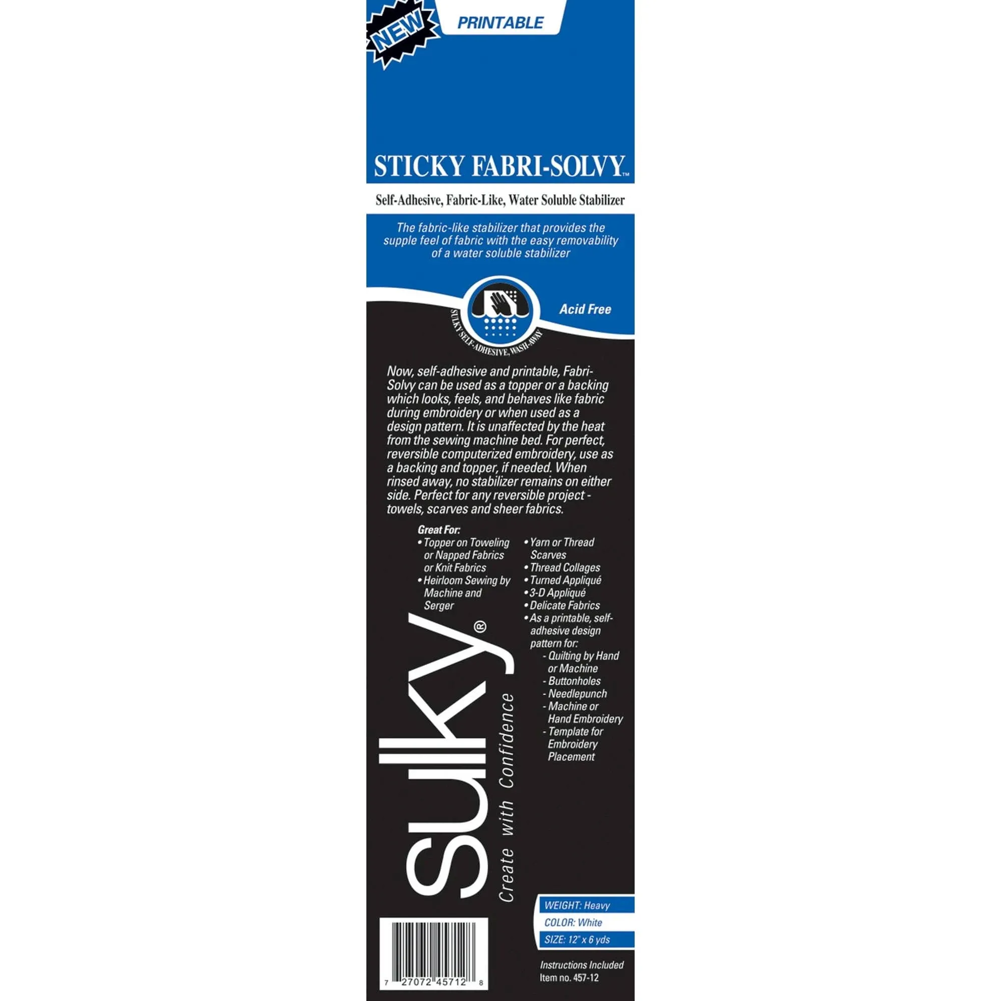 Sticky Fabri-Solvy Stabilizer 12/Pkg-8.5&#034;X11<wbr/>&#034;, 8.5&#034; x 11&#034; 12-Pack, White