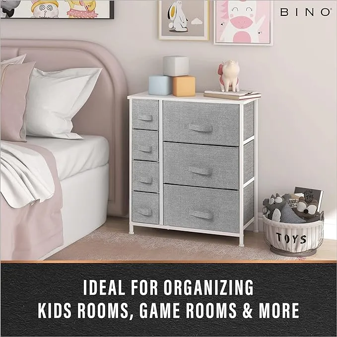 Bino 3-Drawer Fabric Dresser Storage Tower, Light Grey | Closet Organizer Unit |