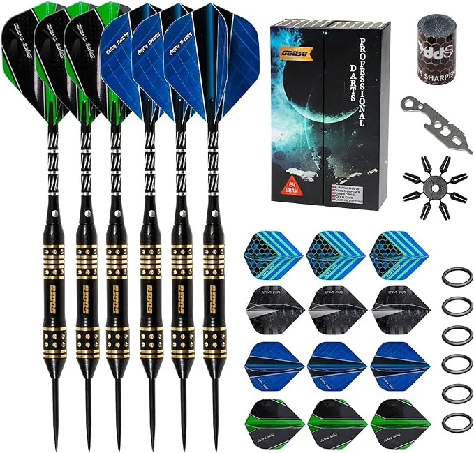 GOOSO Professional Steel Tip Darts Set | 24g/22g/20g/18g Brass Barrel with 12pcs ...