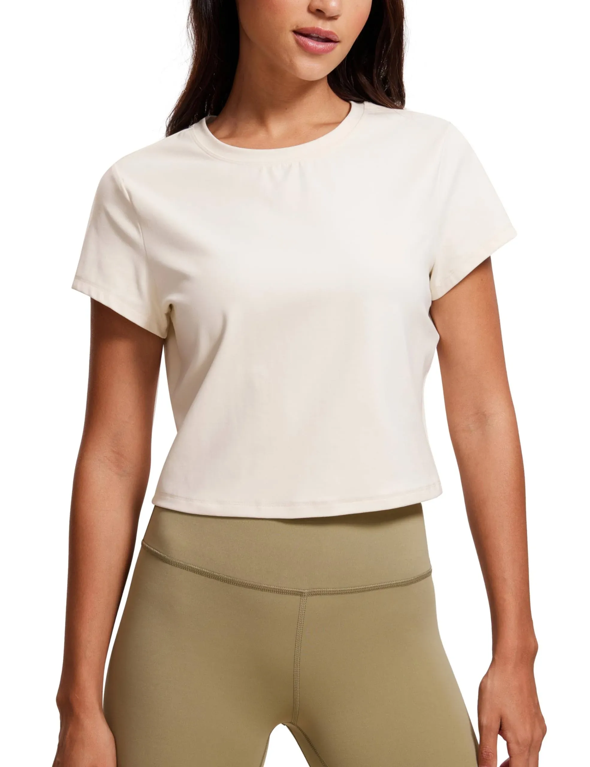 CRZ Yoga Women's Yoga Classic Fit Top Butterluxe Cropped Short Sleeves Milky White / XS