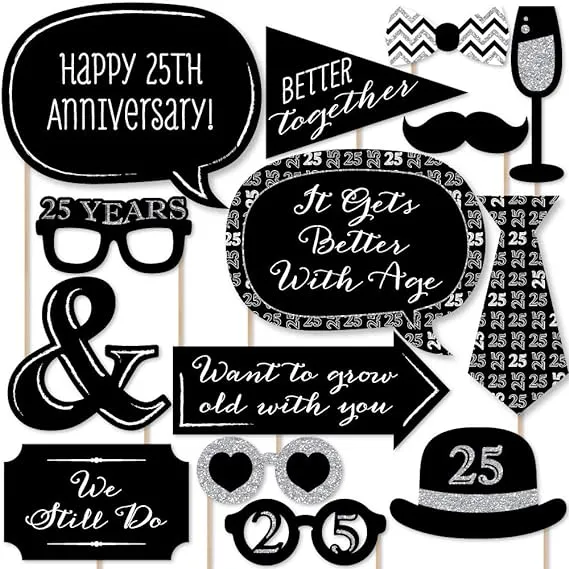 25th Anniversary - Photo Booth Props Kit - 20 Count