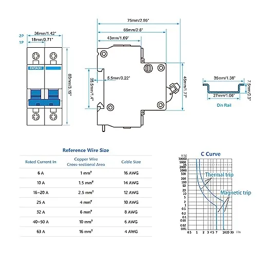 DC Miniature Circuit Breaker, 2 Pole 500V 50 Amp Isolator for Solar PV System, Thermal Magnetic Trip, DIN Rail Mount, Chtaixi DC Disconnect Switch C50