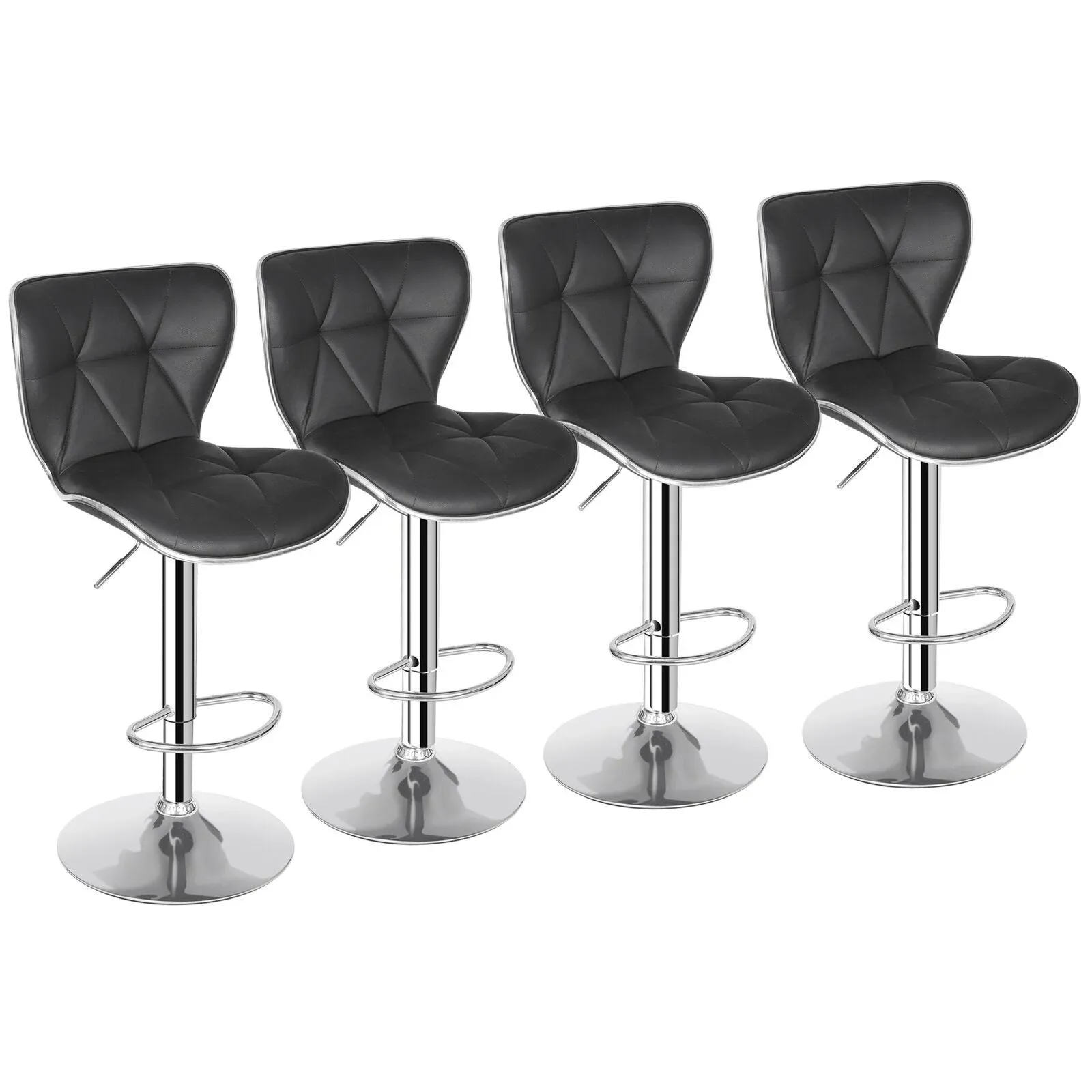 PU leather Bar Stools Set of 4 w/Shell Back Adjustable Height &amp; Steel Frame 