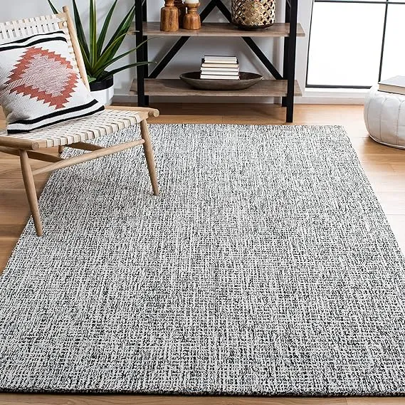 SAFAVIEH Abstract Collection Area Rug - 10' x 14', Blue & Charcoal, Handmade Wool, Ideal for High Traffic Areas in Living Room, Bedroom (ABT468B)