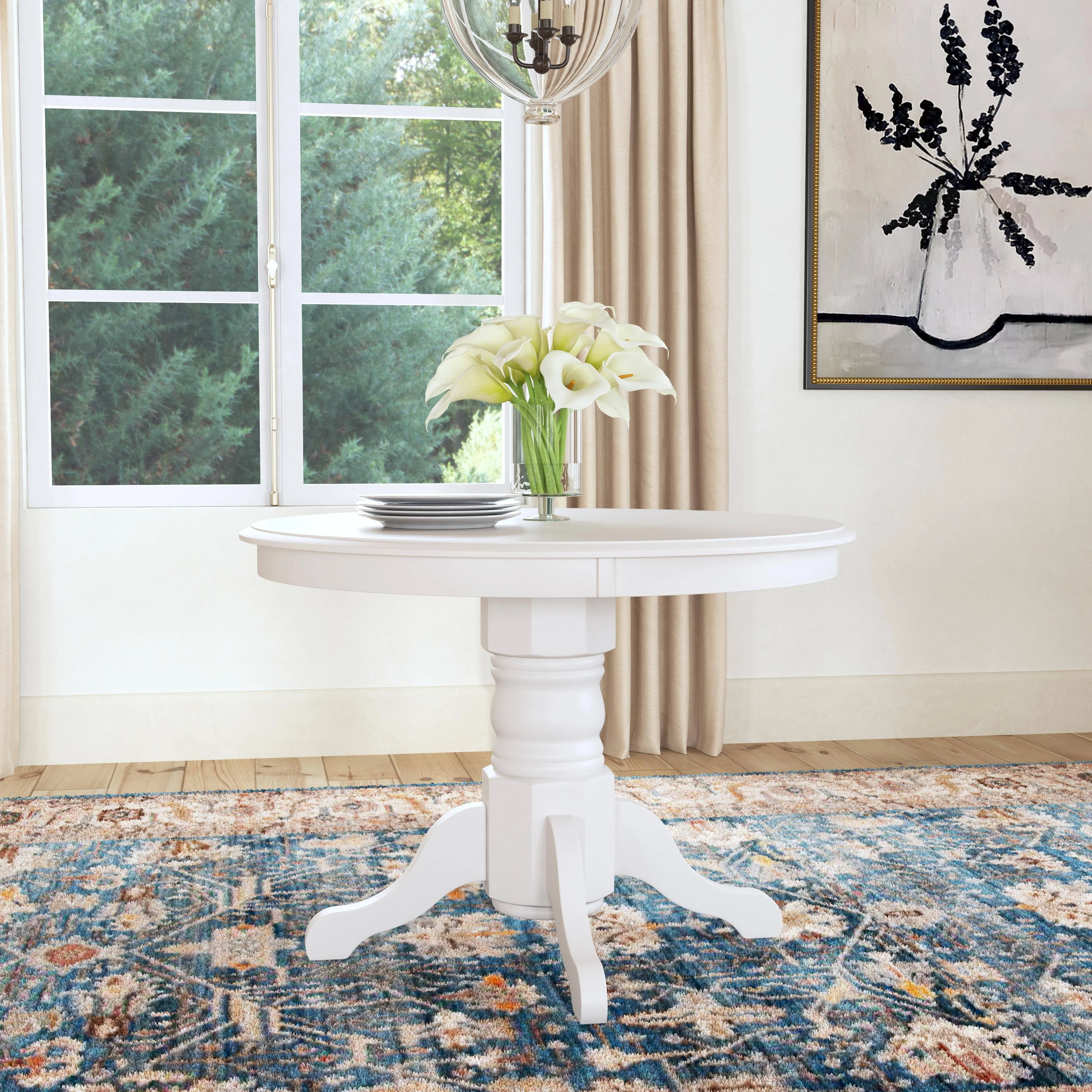 42 in. Round White Dining Table