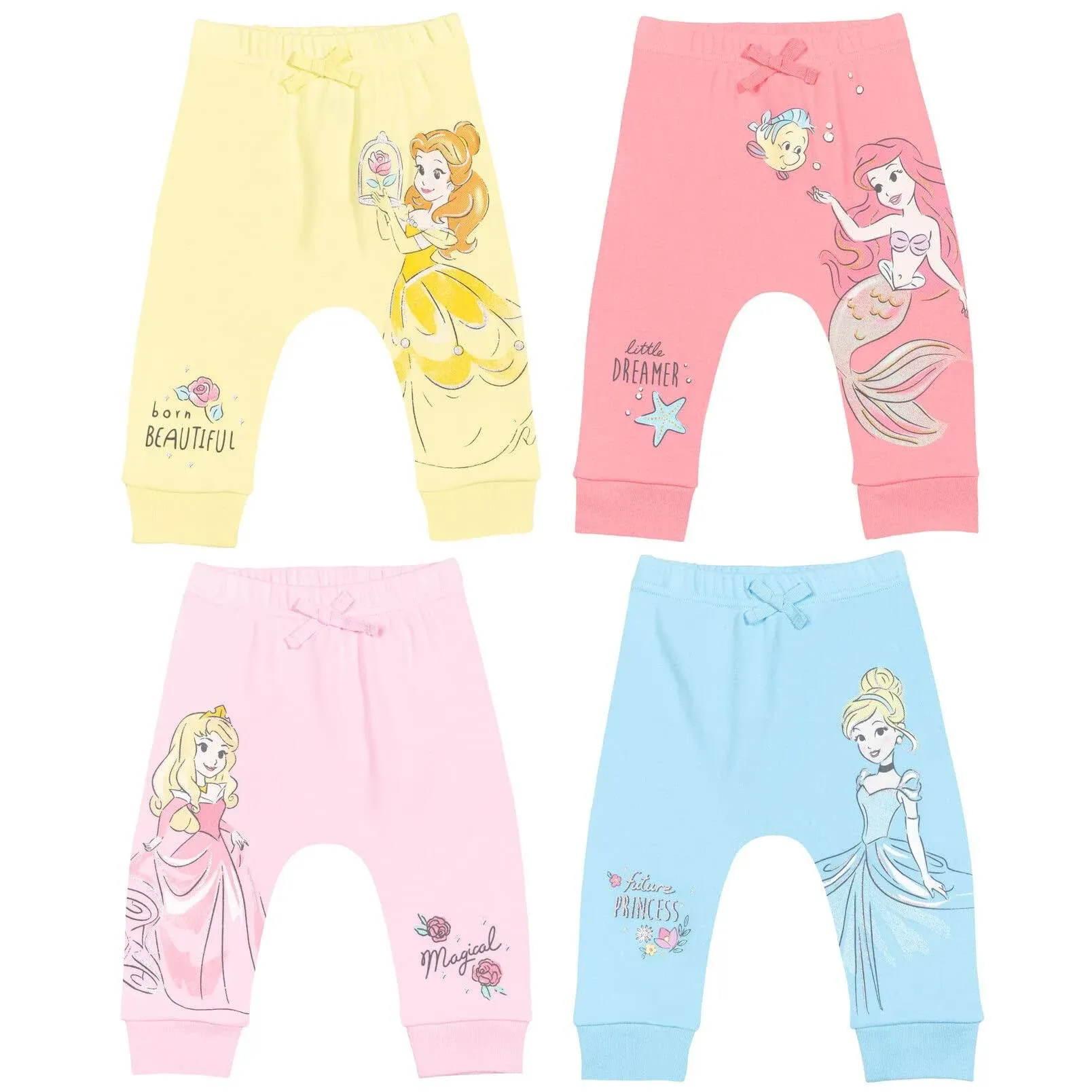 Disney Princess Belle Aurora Cinderella Infant Baby Girls 4 Pack Pants 24 Months