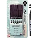 Sakura Pigma Professional Brush Pens, Black Ink, Fine Med Bold 6 Pack