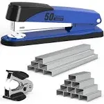 Metal Stapler Heavy Duty 50 Sheet Capacity with 1750 Staples and Staple Remover, Blue Stapler Full Strip Staplers for Desk, No Jam, Non-Slip Office