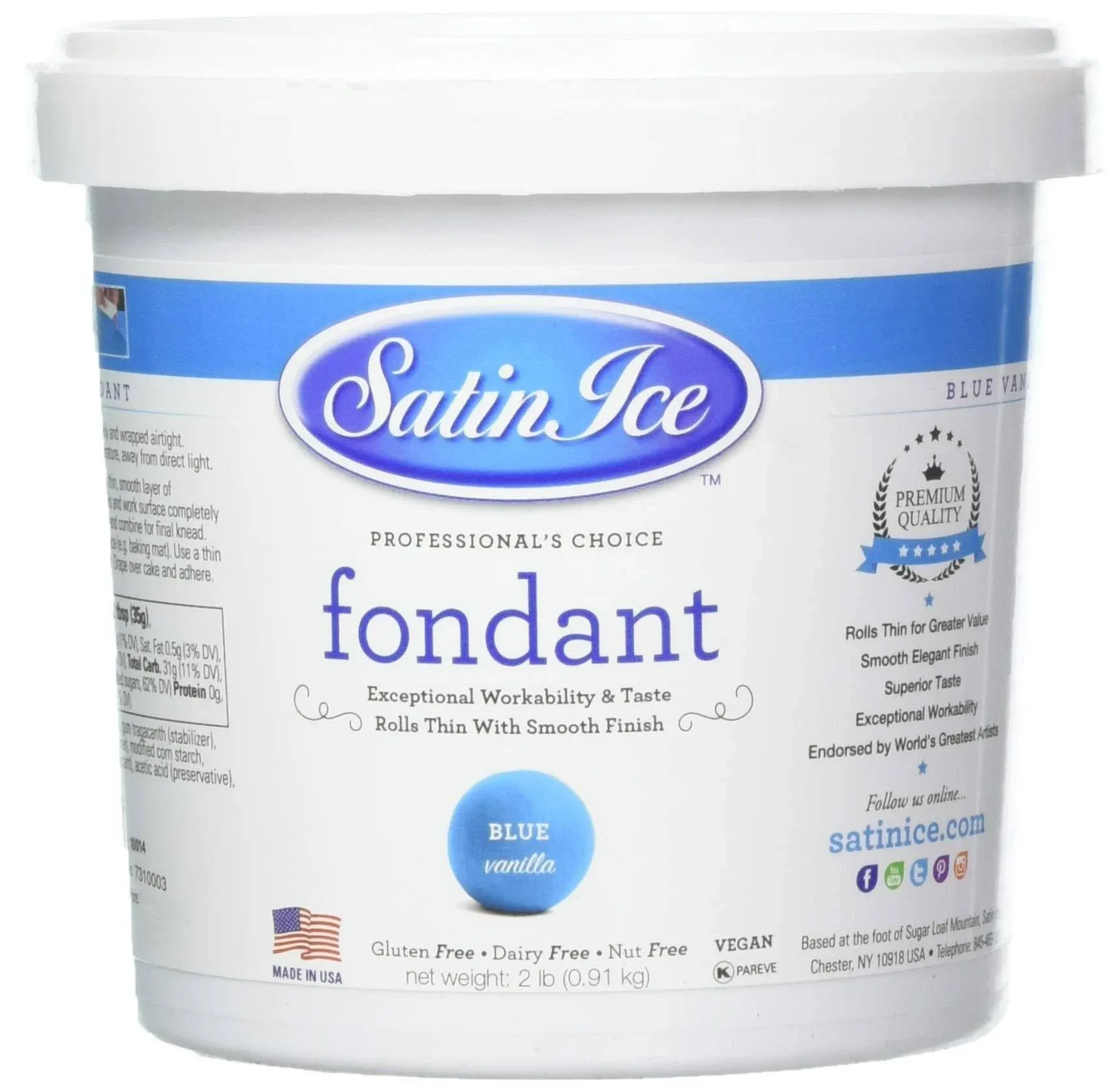 Satin Ice Blue Fondant, Vanilla, 2 Pounds