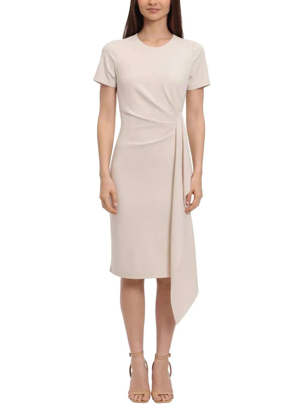 Maggy London Short Sleeve Sheath Dress with Draped Side Detail