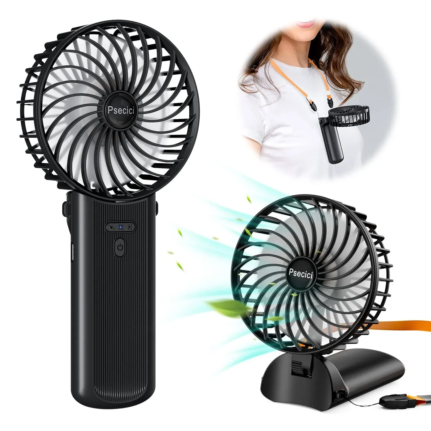 Handheld Fan, Mini Portable Fan with lanyard，4 Speeds Level Personal Fan, 180 Degree Foldable Desk Fan for Travel Outdoor Office Household