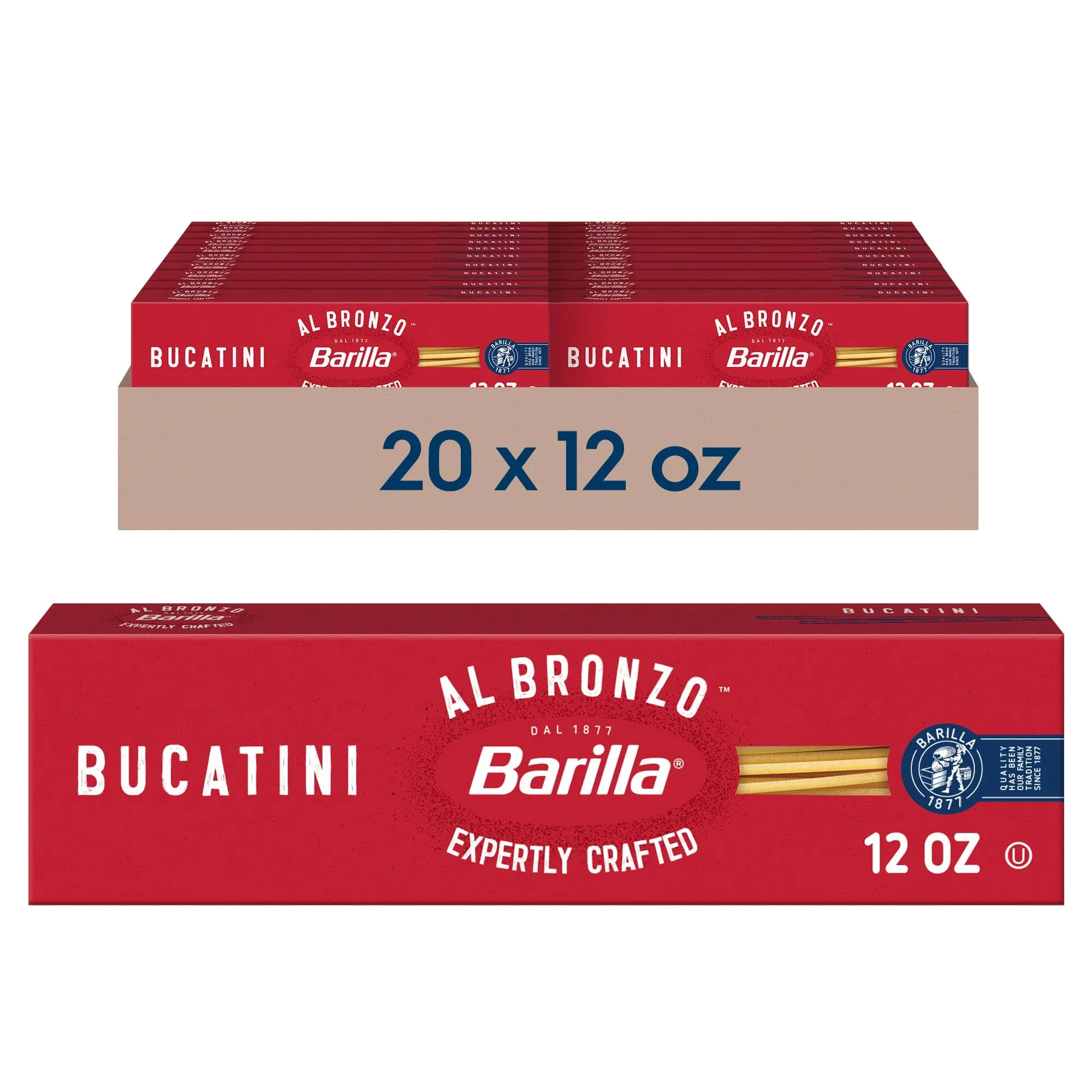 Barilla Al Bronzo Bucatini Pasta 12 oz. (Pack of 20), Bronze Cut Pasta Created from a Reserve Batch Durum Wheat, Non-GMO, Kosher