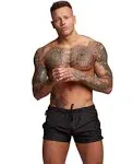 Redqenting Mens Swim Trunks Quick Dry Swimwear Zipper Pockets, Swim Shorts with Mesh Lining Black