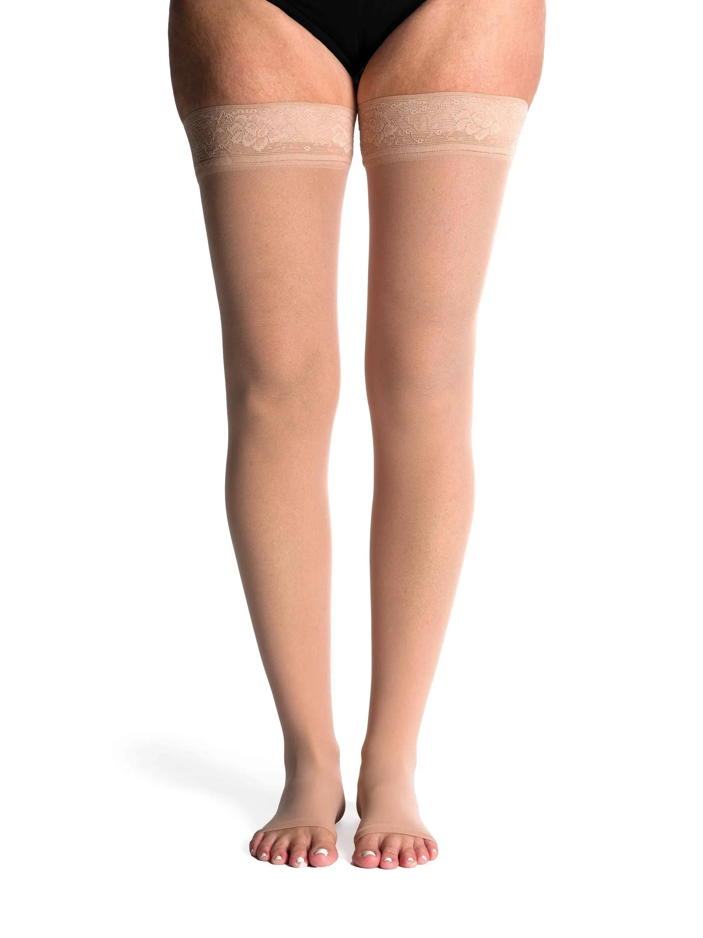 Sigvaris Sheer Women's 15-20 mmHg Open Toe Thigh High / MS / Toasted Almond