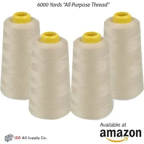 IZO Home Goods 4-Pack of 6000 Yards (Each) Beige Serger Cone Thread All Purpose Sewing Thread Polyester Spools Overlock (Serger,Over Lock, Merrow, Single Needle)