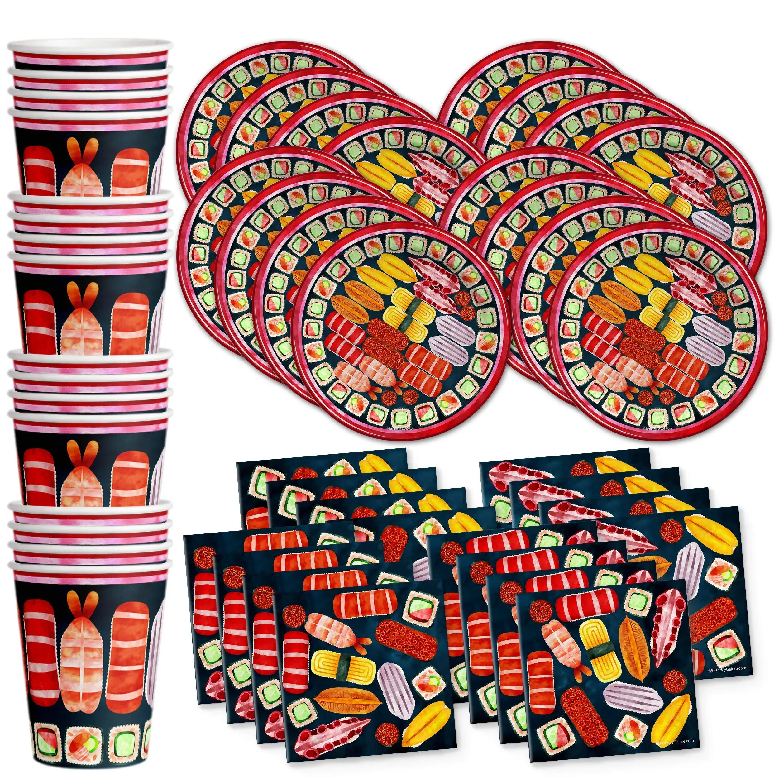 Sushi Birthday Party Supplies Set Plates Napkins Cups Tableware Kit for 16