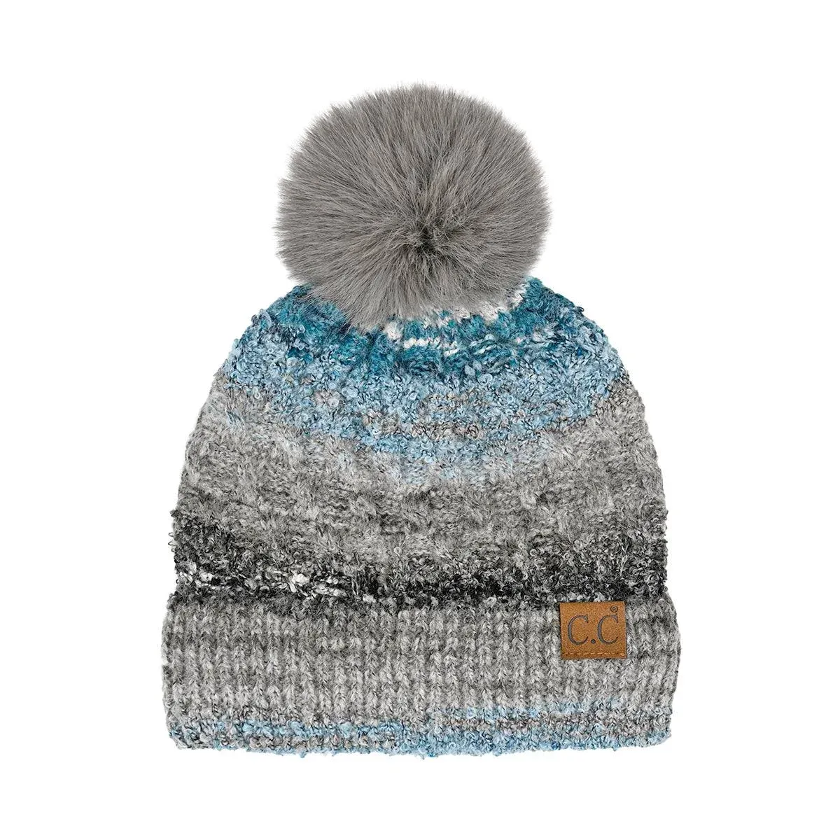 CC Multi Color Space Dye Pom Beanie Grey