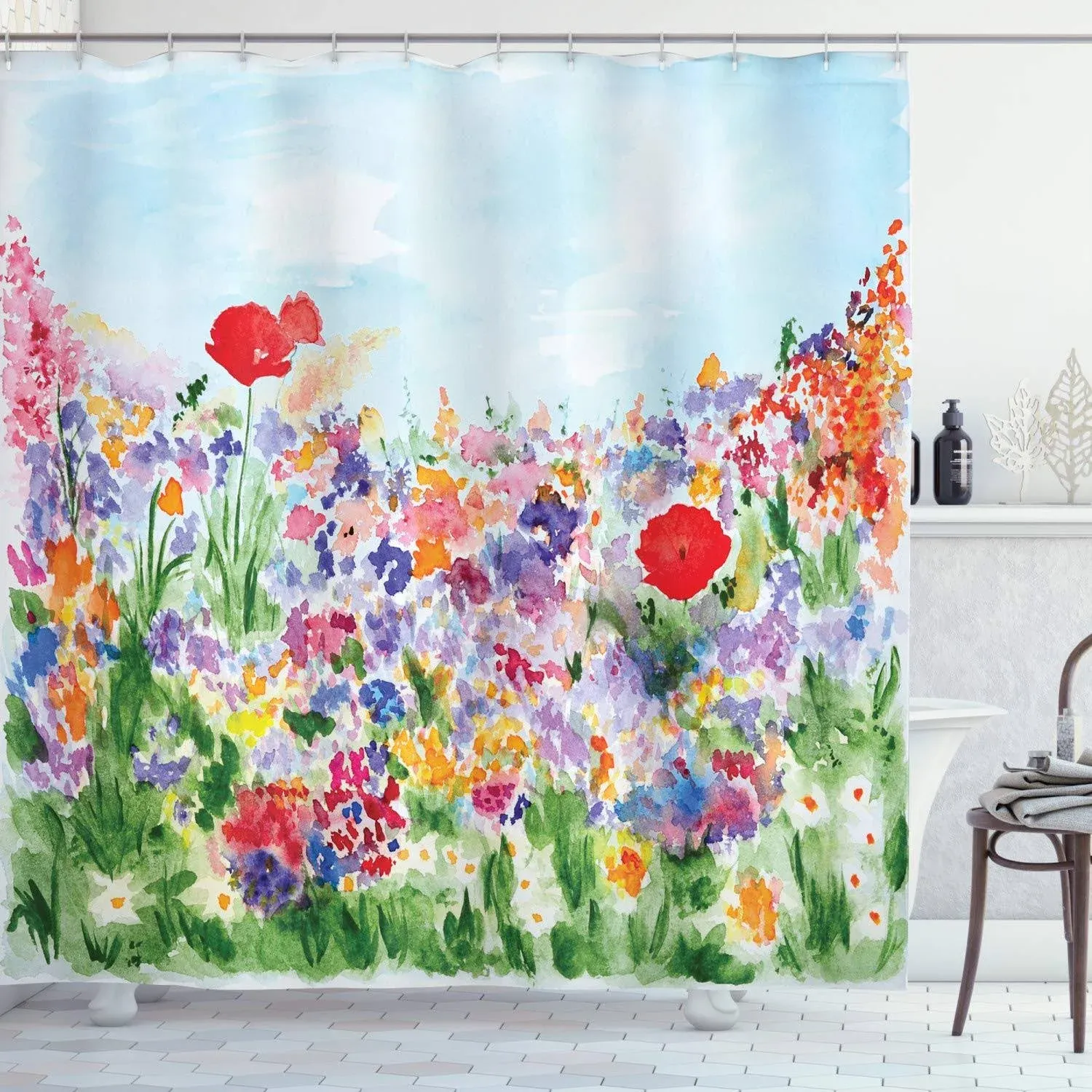 Ambesonne Floral Shower Curtain Summer Blooms 69 inchL