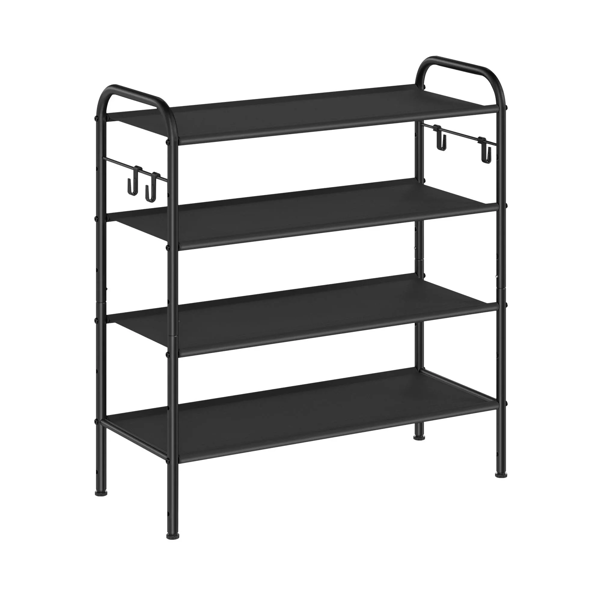 SONGMICS 26.7" Wide 4-Tier Fabric Shoe Rack with 4 Hooks Ink Black