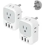 2 Pack European Travel Plug Adapter USB C,  US to Europe Plug Adapter with 4 Out