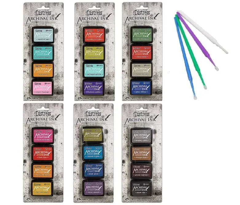 Ranger Tim Holtz Distress Archival Mini Ink Complete Bundle - Including Sets 1, 2, 3, 4, 5, and 6 - with Trebbies Detail Sticks